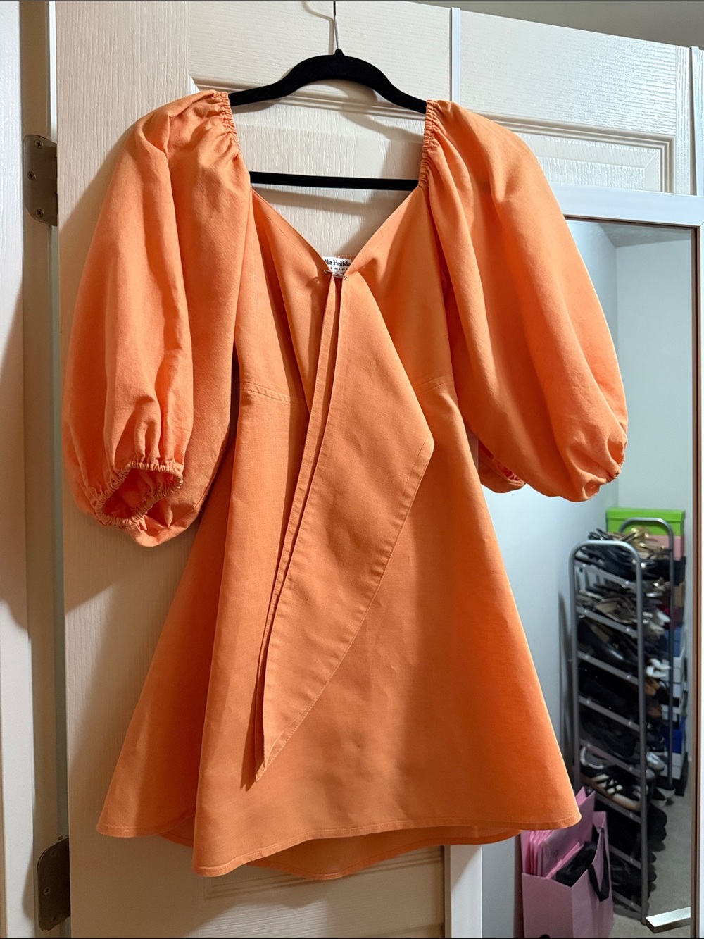 Charlie Holiday Orange Puff-Sleeve Mini Dress Sz 2